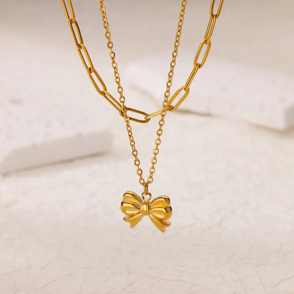 Женская цепочка с подвеской-бантом из нержавеющей стали