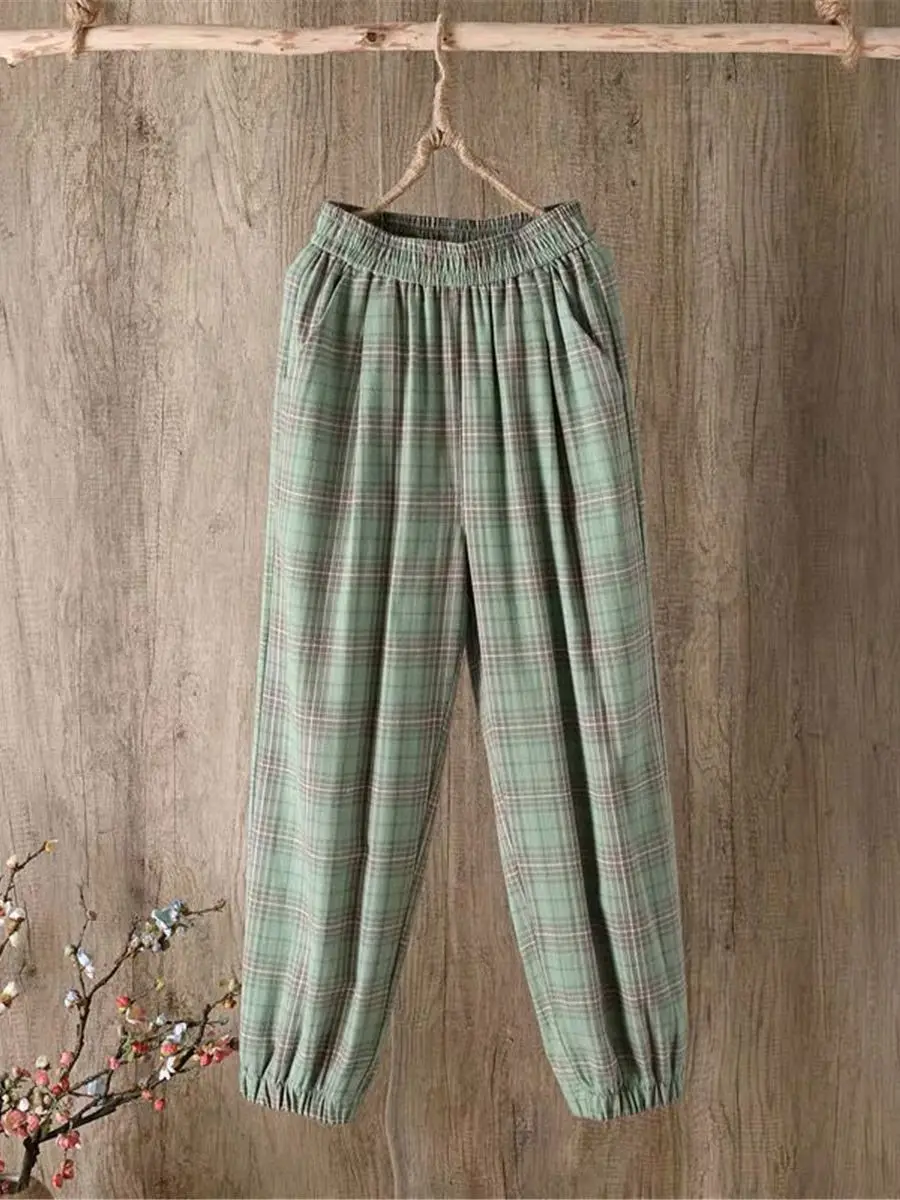 Брюки женские клетчатые в стиле Харадзюку модные султанки японском повседневные