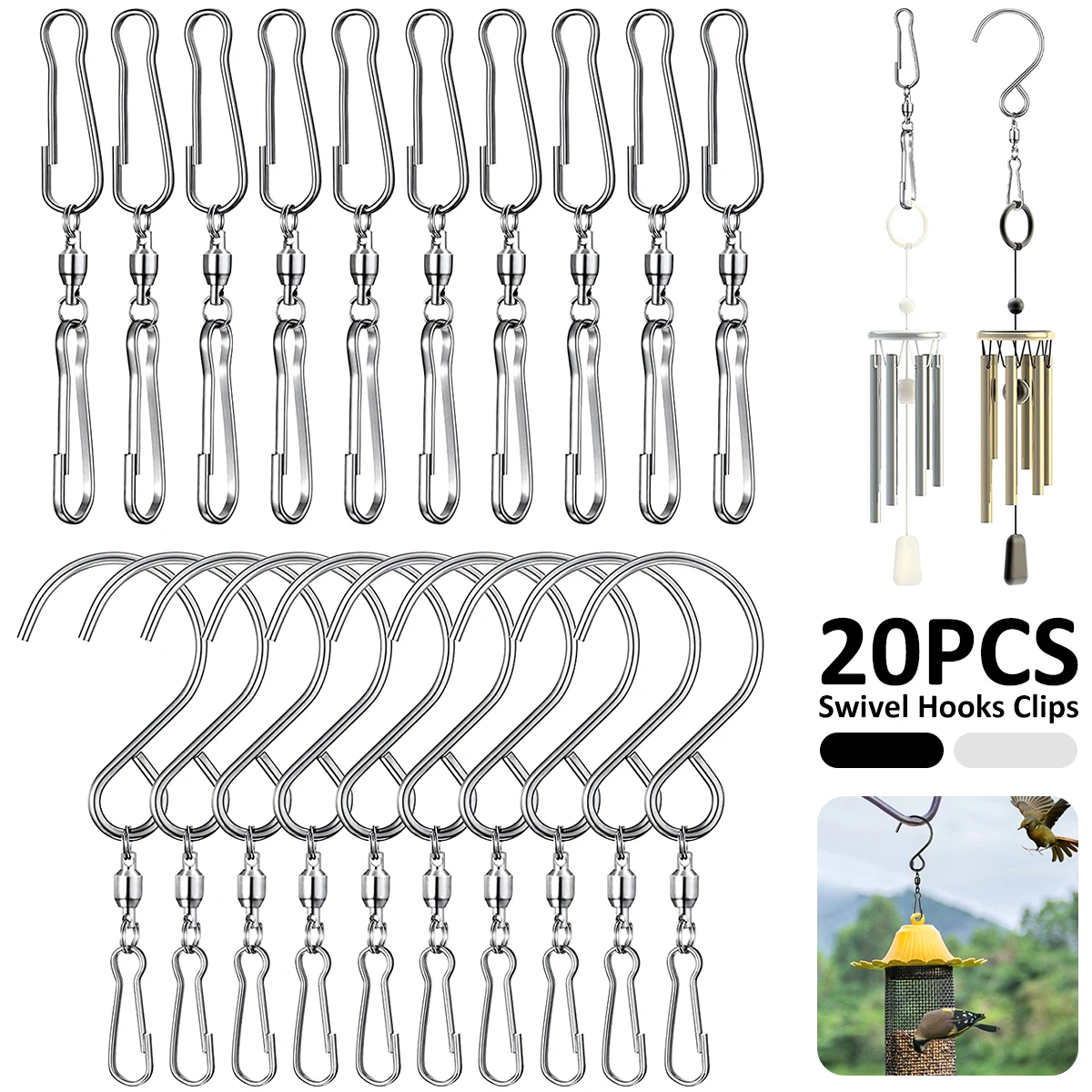 

S-образный крючок из нержавеющей стали, поворотные крючки, зажимы для подвешивания ветровых Блесен, Кристальные сквитеры, товары для вечерн...