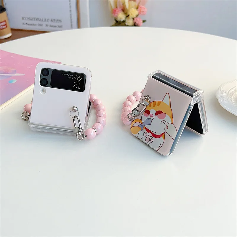 Cartoon Pinched Face Cat Phone Case for Samsung Galaxy Z Flip 4 3 Hard Cover for ZFlip3 Zflip4 Solid Shell Bracket