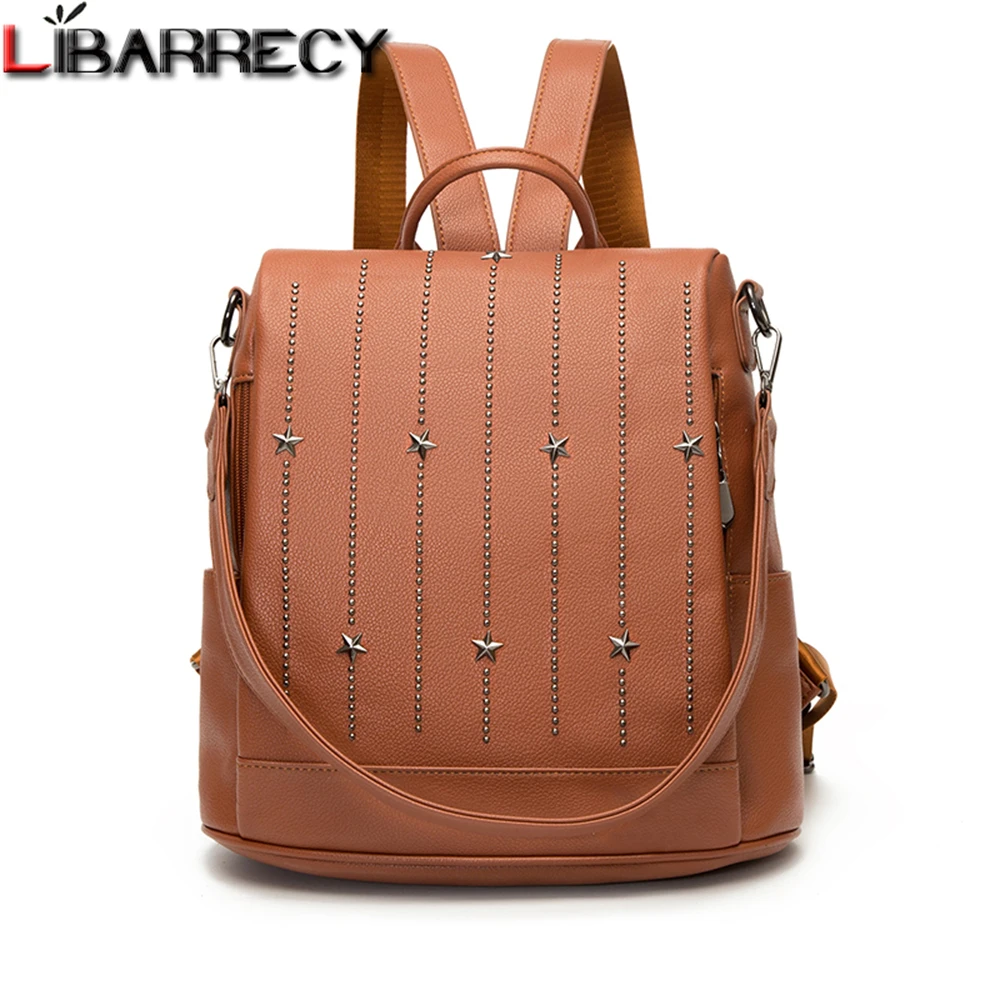 

Luxury Designer High Quality Leather Ladies Backpack Solid Color Multifunctional Women's Travel Backpack Anti Theft Student Bags