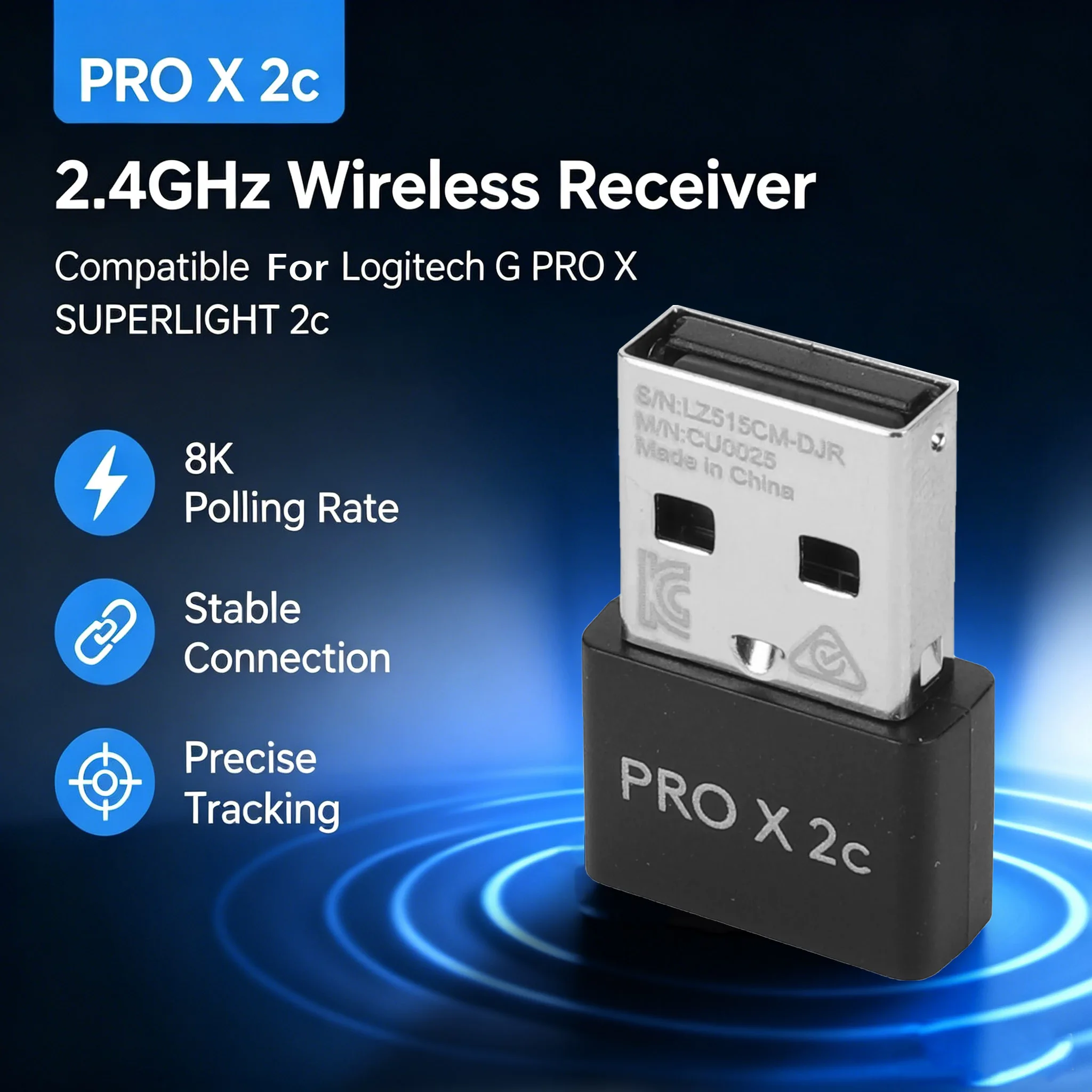 Фото Удобный приемник, подходящий для мыши Logitech G PRO X SUPERLIGHT 2c, поддерживающий частоту передачи данных 8K. №1