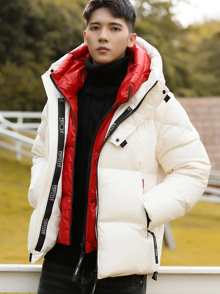 Glossy High Sense down Jacket Men's Winter New Fake Two Pieces Color Stitching Thickened Puffer Jacket Coat