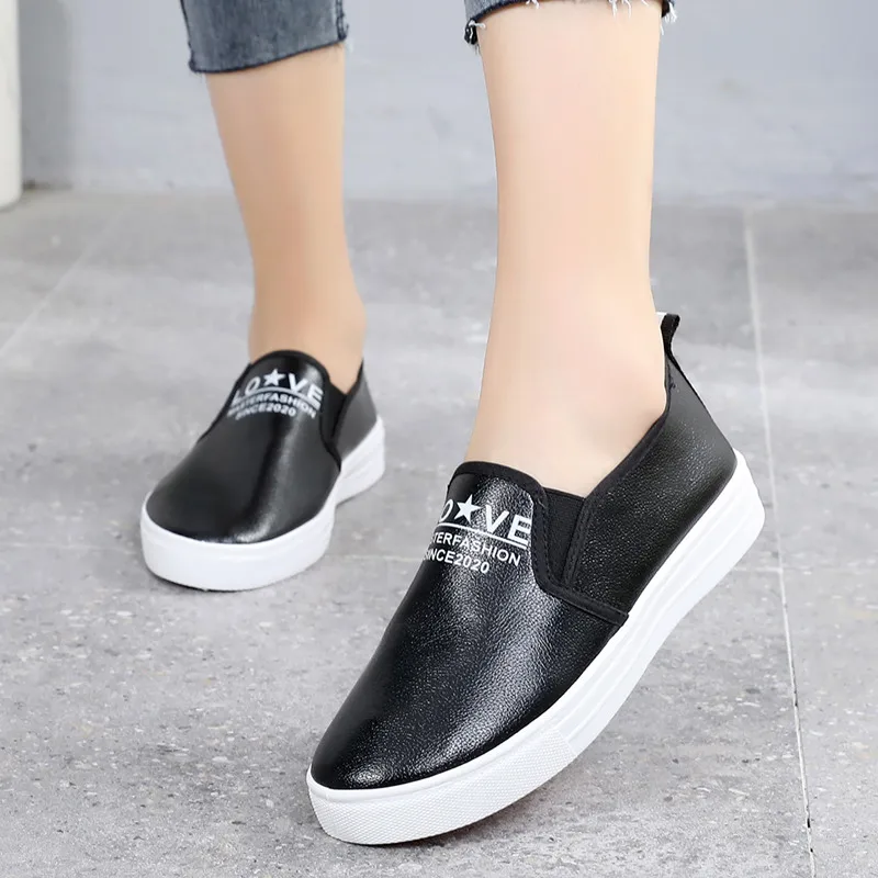 Waterproof Leather Loafers Summer Women Shoes Casual Soft Comfortable Vulcanize Shoes Ladies Slip on Flat Shoes Zapatos Mujer