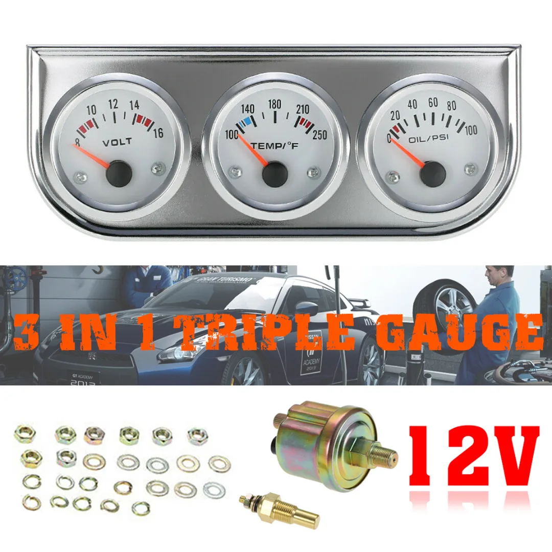 

Brand New High Quality 52mm 3 In1 Car Auto Triple Kit 0-100PSI Oil Pressure Gauge Suitable 12v Cars Motorcycles 19 * 7.5 * 5.5cm