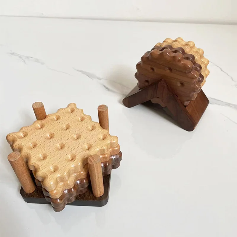 

Wooden Tea Coaster Creative Biscuit Shaped Slice Heat Insulation Pad Coffee Cup Holder Coaster Kitchen Table Decor