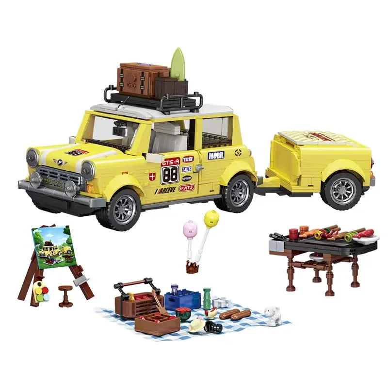 

Technical 1546PCS Tourist Picnic Car Trailer Tractor Diy Building Block Set Transport Children's Educational Bricks Toys Gifts