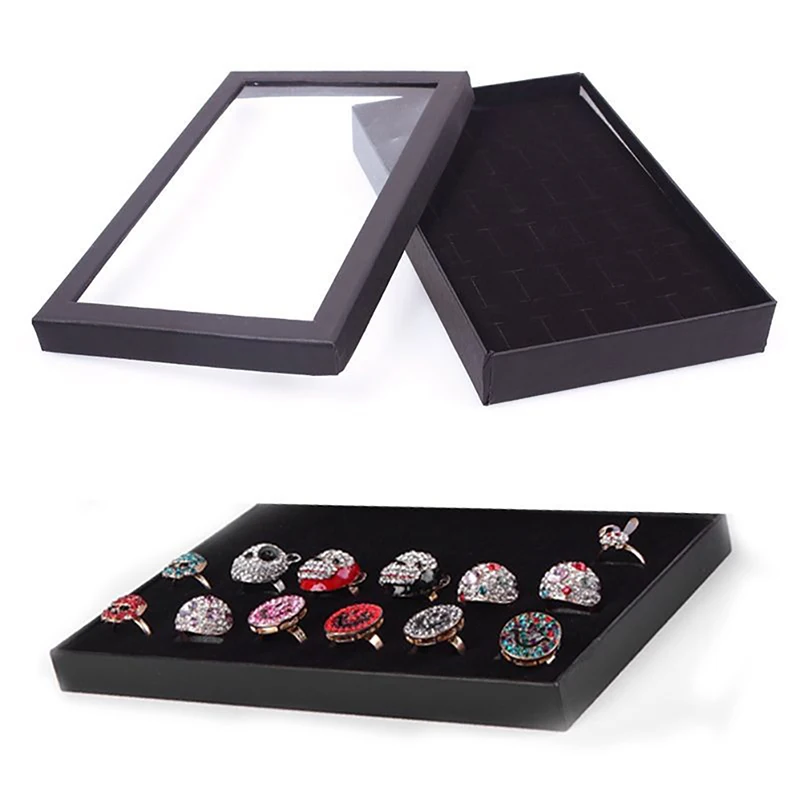 36 Slots Ring Box Tray Earrings Jewelry Display Holder Organizer Practical Show Case Transparent Window PVC Storage |