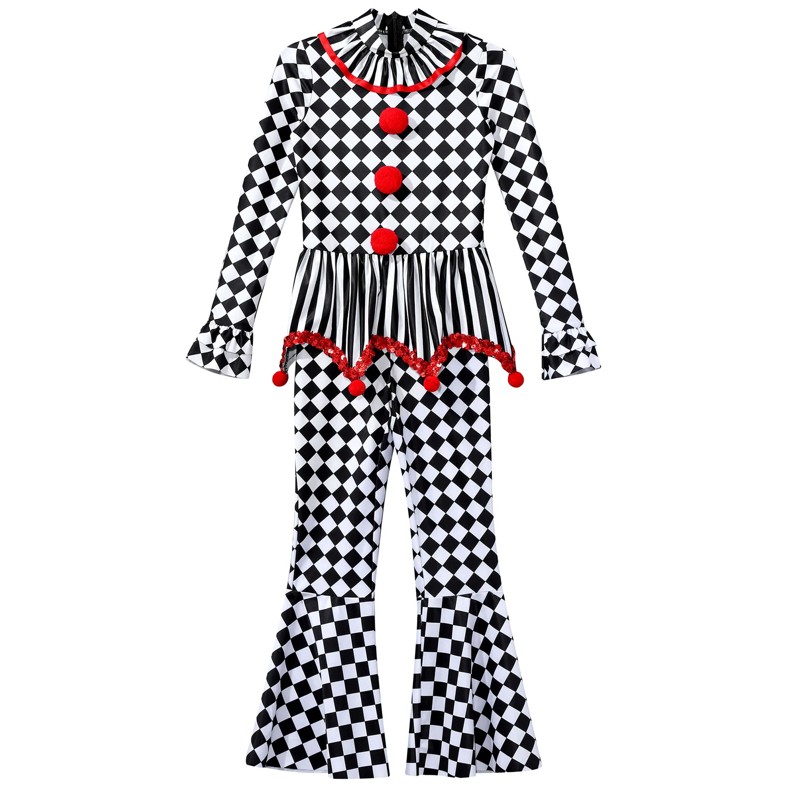 Детский женский комбинезон на молнии с длинным рукавом и шахматным принтом