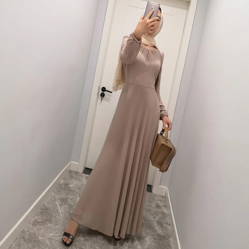 Chiffon Ramadan Muslim Dress Abaya Dubai for Women Caftan Marocain Kaftan Islam Eid Mubarak Robe Dress Summer Long Sleeve Dress