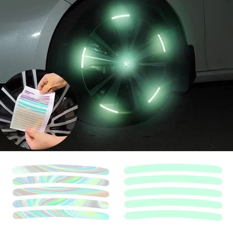

20pcs Car Wheel Hub Strong Reflective Sticker Tire Rim Reflective Strips Luminous Sticker Night Driving Car-Styling Accessories