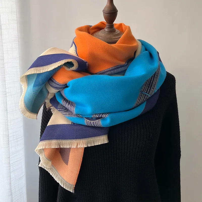 

2022 Fashion Warm Winter Scarf Cashmere Women Pashmina Design Print Shawls Wrap Female Thick Blanket Soft Bufanda Stoles Poncho