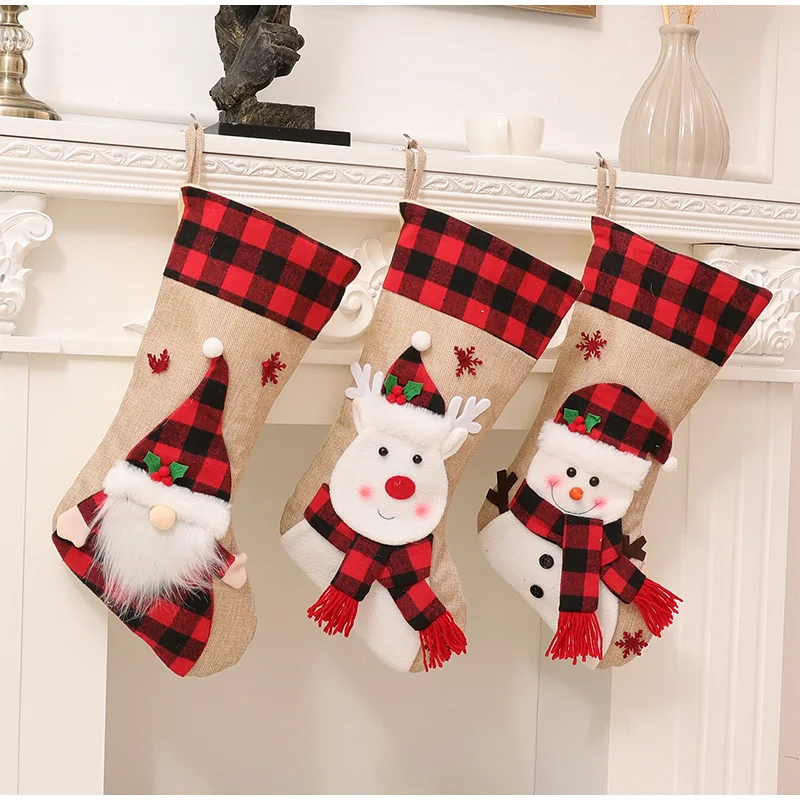 

Christmas Stockings Santa Stocking Sock Candy Bags Hanging Christmas Tree Gifts Santa Snowman Socks Christmas Decorations