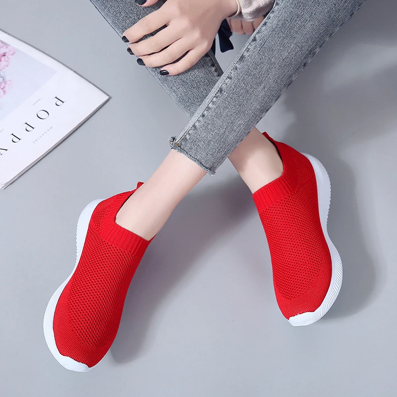 Breathable Knitted Socks Sneakers For Women Slip On Light Fitness Sport Shoes Ladies Casual Jogging Flats Footwear Running Shoe