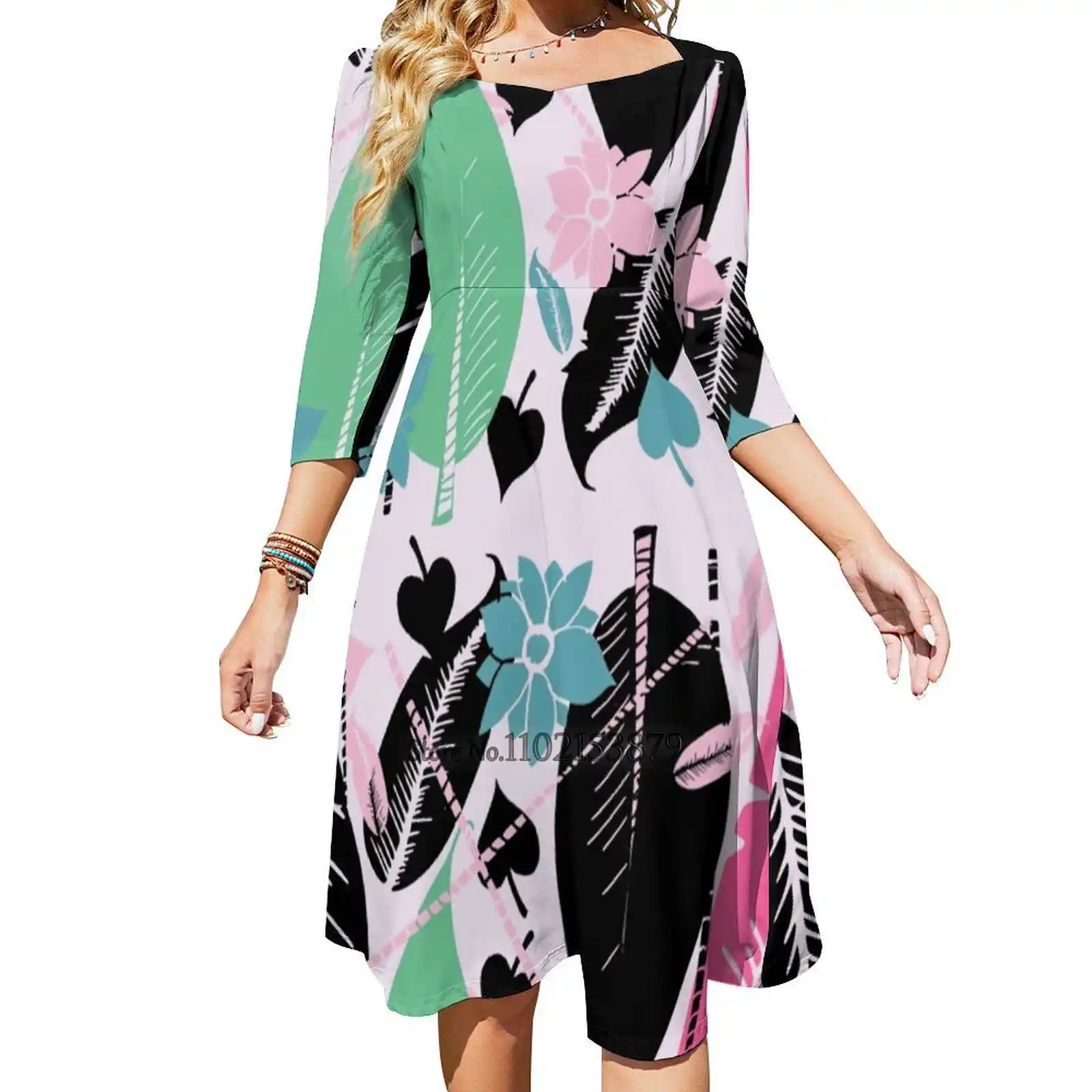 

Платье женское с открытой спиной, элегантное Облегающее с перьями, листьями, растительными листьями, квадратным вырезом и завязкой на спине