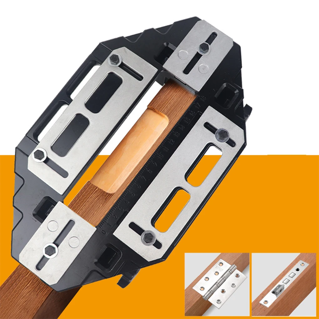 Woodworking Slotting Locator W/ Router Bit Aluminum Alloy Hinge Slot Hole Positioner Lock Guide Plate Slotting Opener Jig Holder