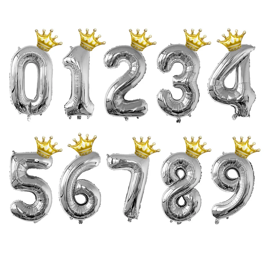 Мини-золотая корона + 32-дюймовый воздушный шар с номером Золото серебро черная