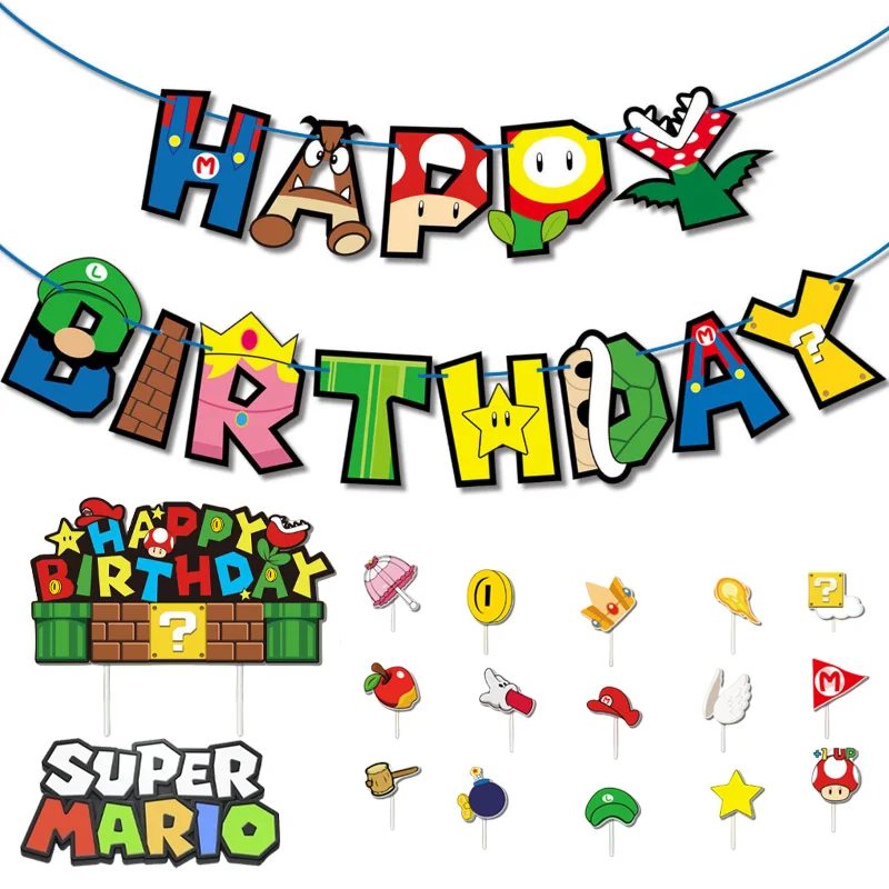 Тема &quotСупер Марио&quot баннер на день рождения тянущийся флаг мультяшный Стиль