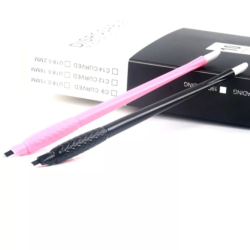 

10pcs Pink Disposable Microblading Eyebrow Tattoo Pen With 0.15mm 18U Micro Blade Needles Permanent Makeup Embroidery Ink Cup
