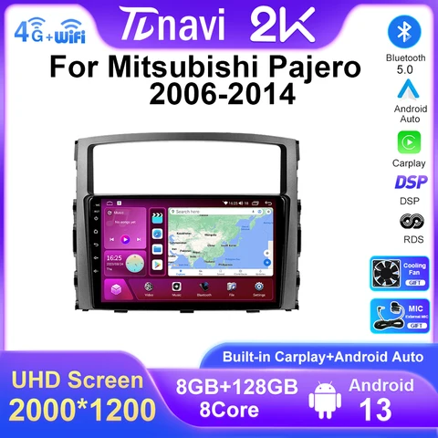 Экран 2K Android для Mitsubishi Pajero 4 V80 V90 2006 2007 2008-2014 Автомобильный радиоприемник Мультимедийный видеоплеер GPS-навигация Стерео