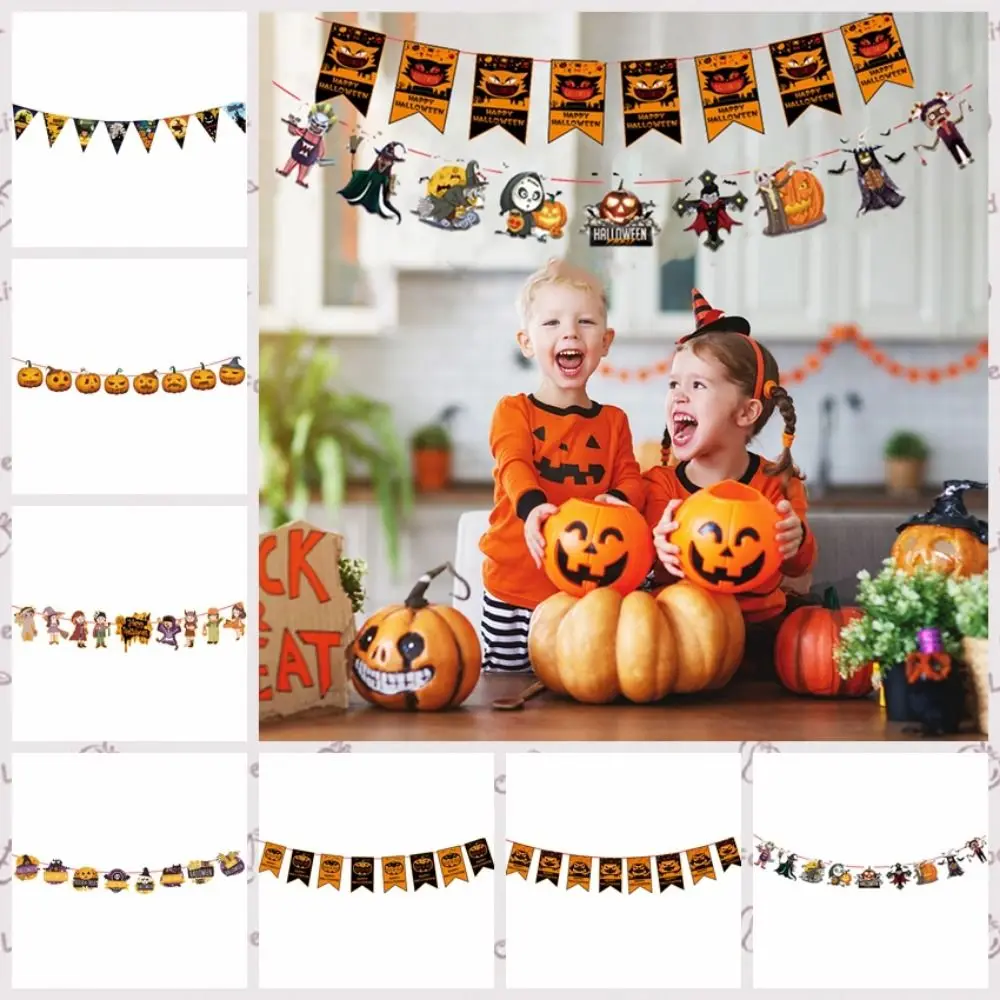 

Paper Happy Halloween Paper Banner Pumpkin/Ghost/Witch/Letter Hanging Halloween Triangle Pulling Flag 3.5M Decorative