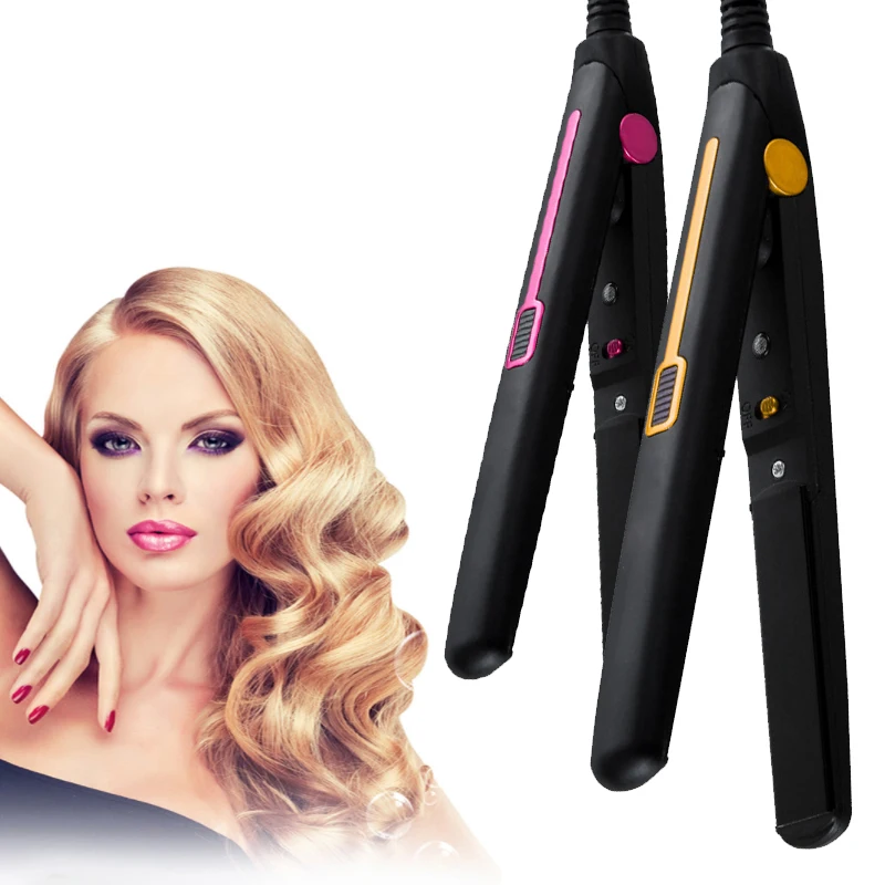 BJI 2 in 1 Mini Flat Iron Hair Curling Iron Electro-Ceramic Ion Professional Hair Straightener Fast Heating Hair Styler Tools