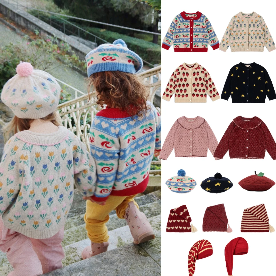 Осень 2024 детский Рождественский кардиган KS вязаный свитер с вышивкой для девочек