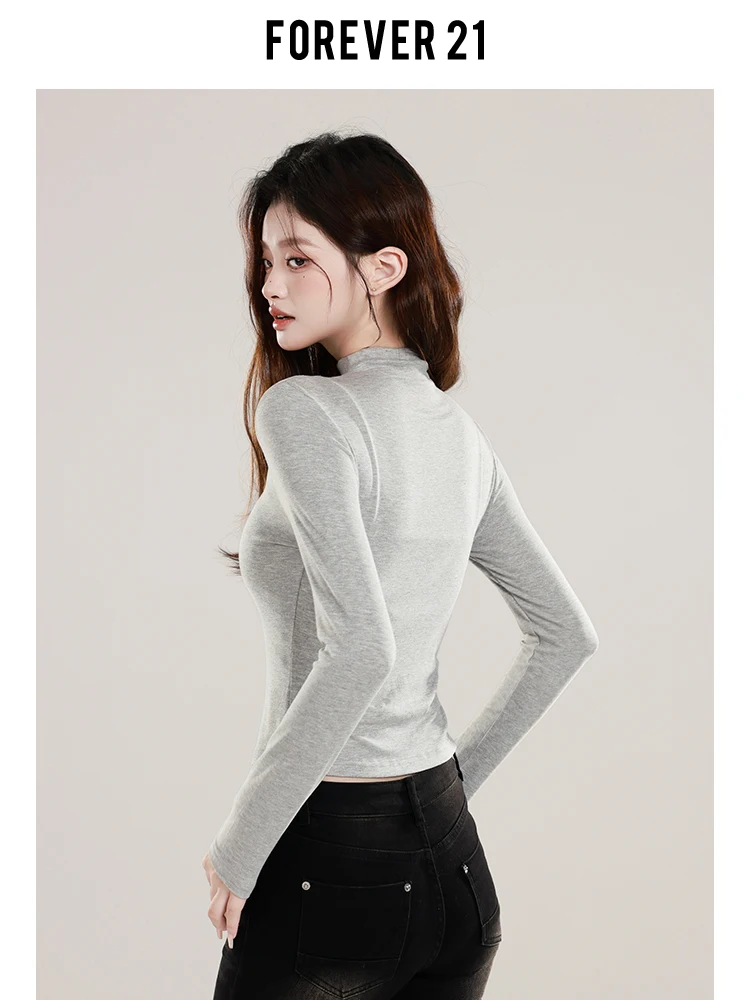 Forever2 Шикарная повседневная серая рубашка с высоким воротником и длинными