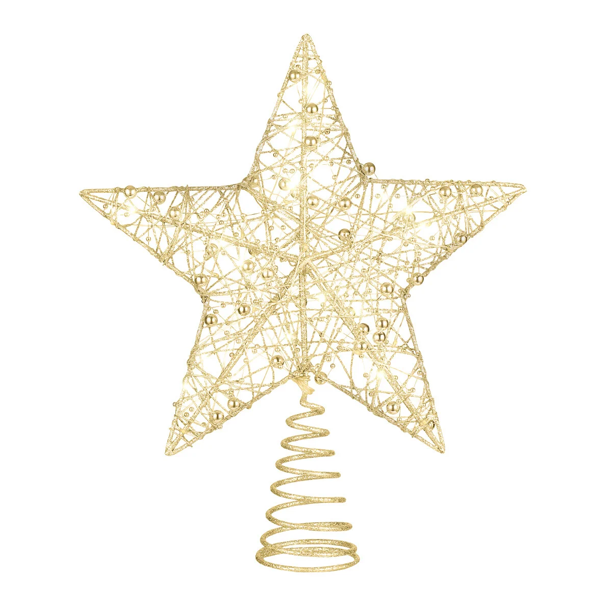 

STOBOK 25 x 30cm Christmas Tree Iron Topper Star Glitter Treetop Star with String Lights Christmas Party Decoration (Golden)