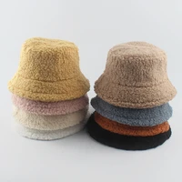 lamb wool bucket hat winter warm hats for women lady thicken flat top cap unisex men panama outdoor fisherman hat caps
