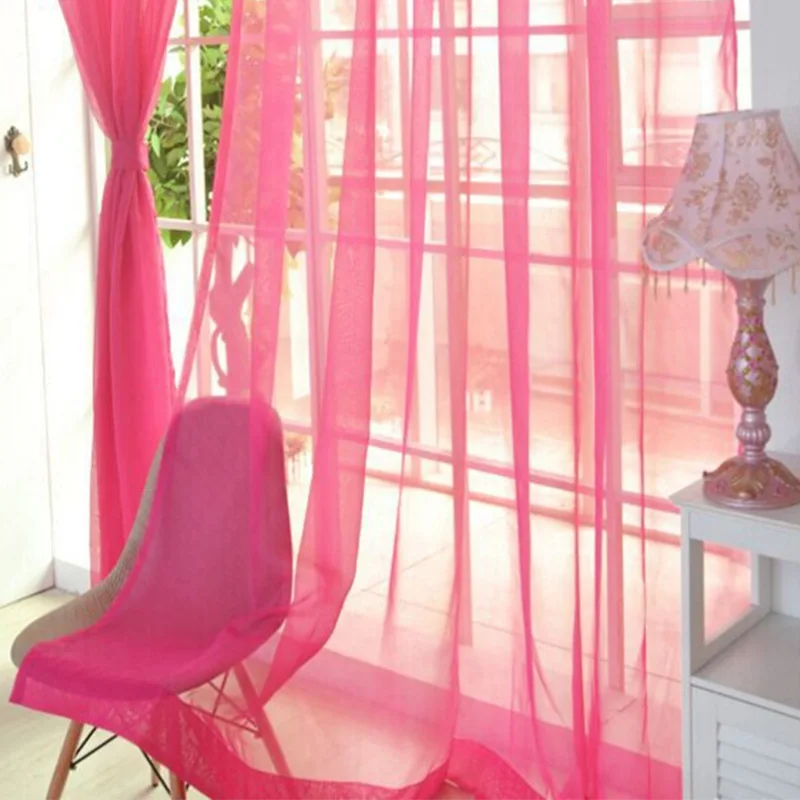 

2Pcs Solid Color Yarn Curtains Pastoral Wear Rod Finished Sheer Voile Curtain Window Screen for Balcony Living Room Bedroom