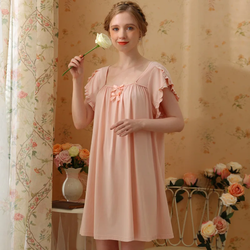 Roseheart Sumnmer New Women Homewear Pink Sexy Sleepwear Nightdress cottoon Nightwear Luxury Court Homewear Court Gown Nightgown