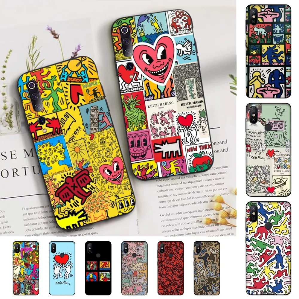

K-Keiths-Haring-Works-Colorful-Print Phone Case For Xiaomi Mi 5X 8 9 10 11 12 lite pro 10T PocoX3pro PocoM3 Note 10 pro lite