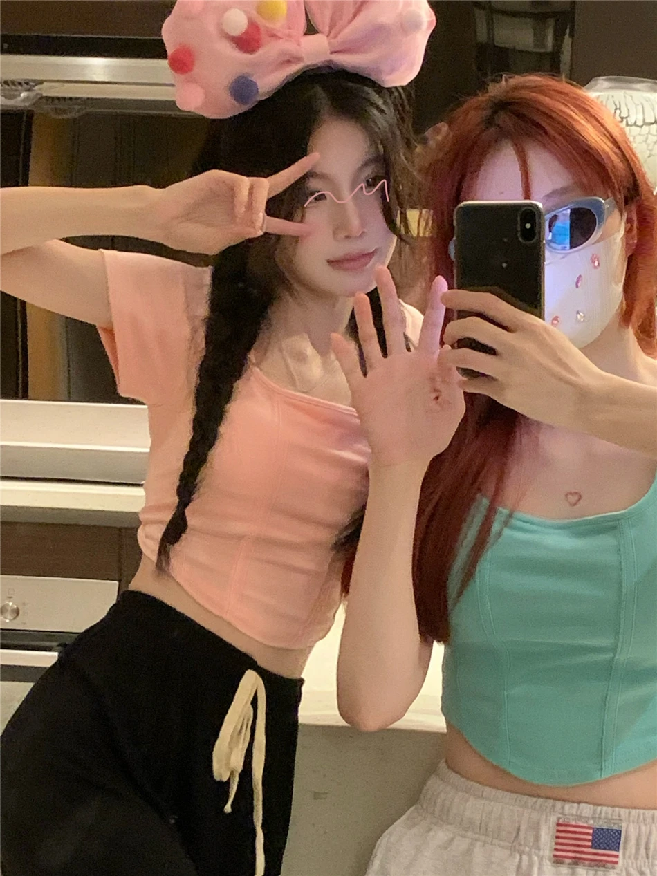 Футболка с квадратным воротником и коротким рукавом женская летняя Новинка