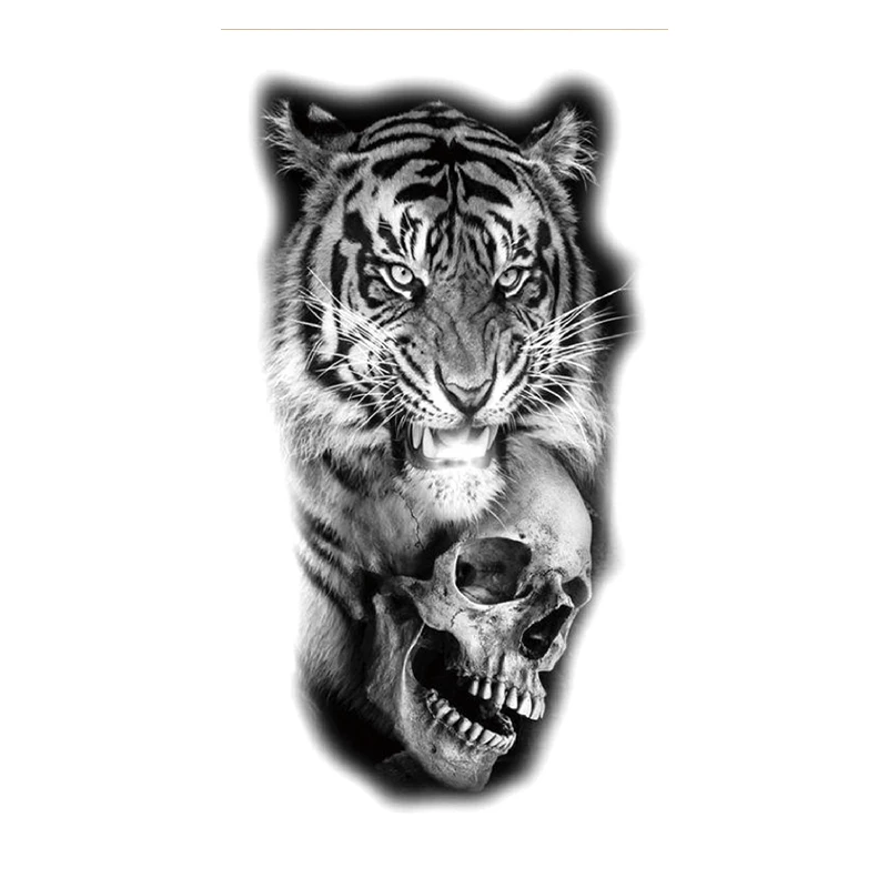 

Temporary Tattoo Stickers Black Realistic Tiger King Skull Design Fake Tattoos Waterproof Tatoos Arm Large Size for Women Men