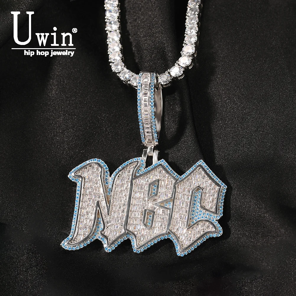Uwin Custom Name Pendant 2023 New Necklace For Women Bling Cubic Zirconia Pendant Spiky Font 2 Colors Tone CZ Hip Hop Jewelry