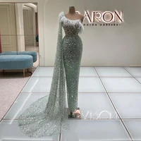 xijun luxury sequined%c2%a0feathers mermaid evening dresses one shoulder dubai women long prom gown formal party dress 2022