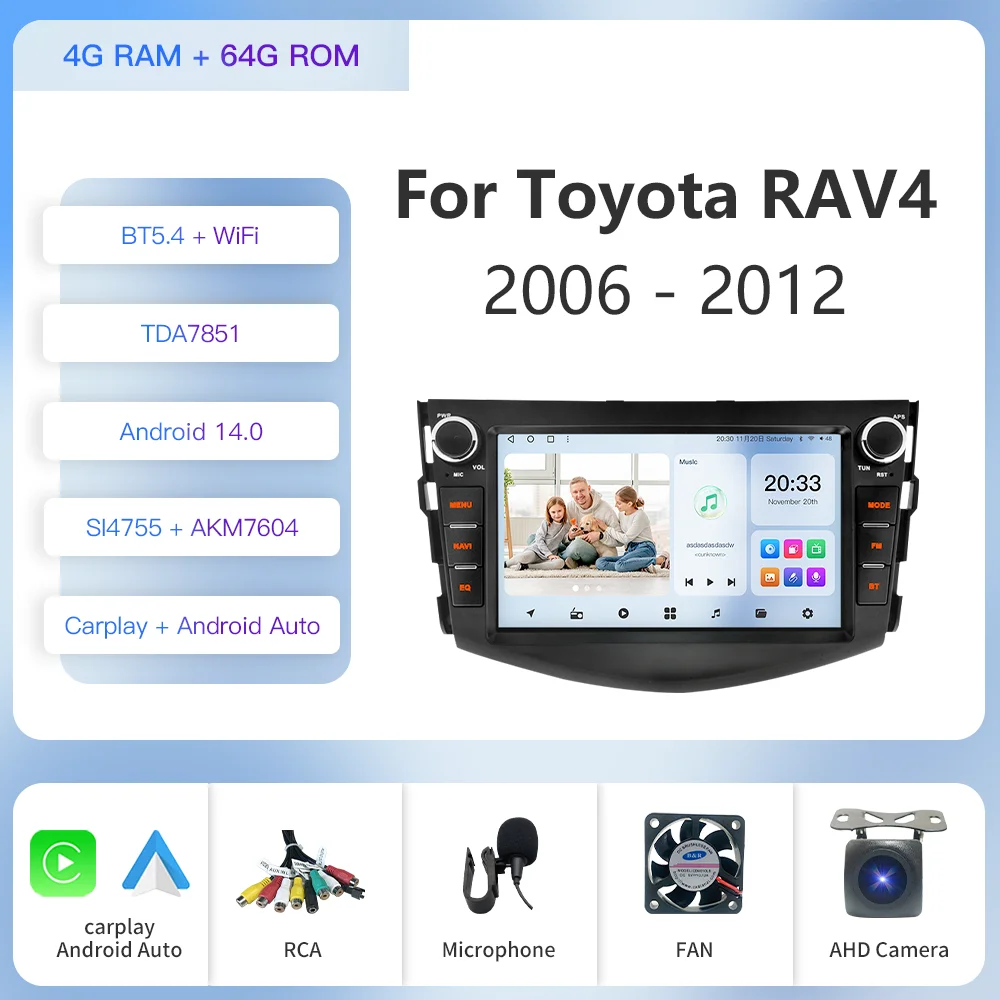 

Kapud Android 14 2 Din 8 "автомобильный радиоприемник-мультимедийный плеер для Toyota RAV4 2006-2012 Carplay Auto GPS 360 камера BT Wi-Fi DSP без DVD
