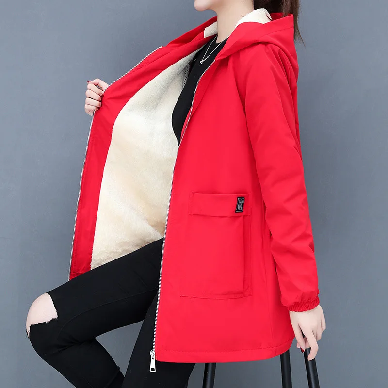 Thickening of new fund of 2022 autumn winters warm lambs wool cotton-padded clothes girls long joker loose hooded women coat