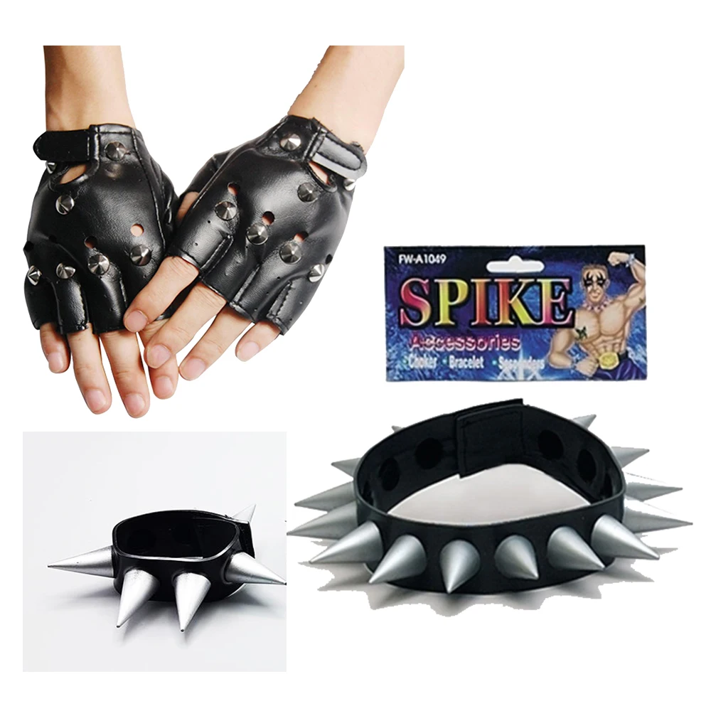 

Spike Punk Gloves Punk Necklace And Punk Bangle Set Ergonomic Design Practical Products