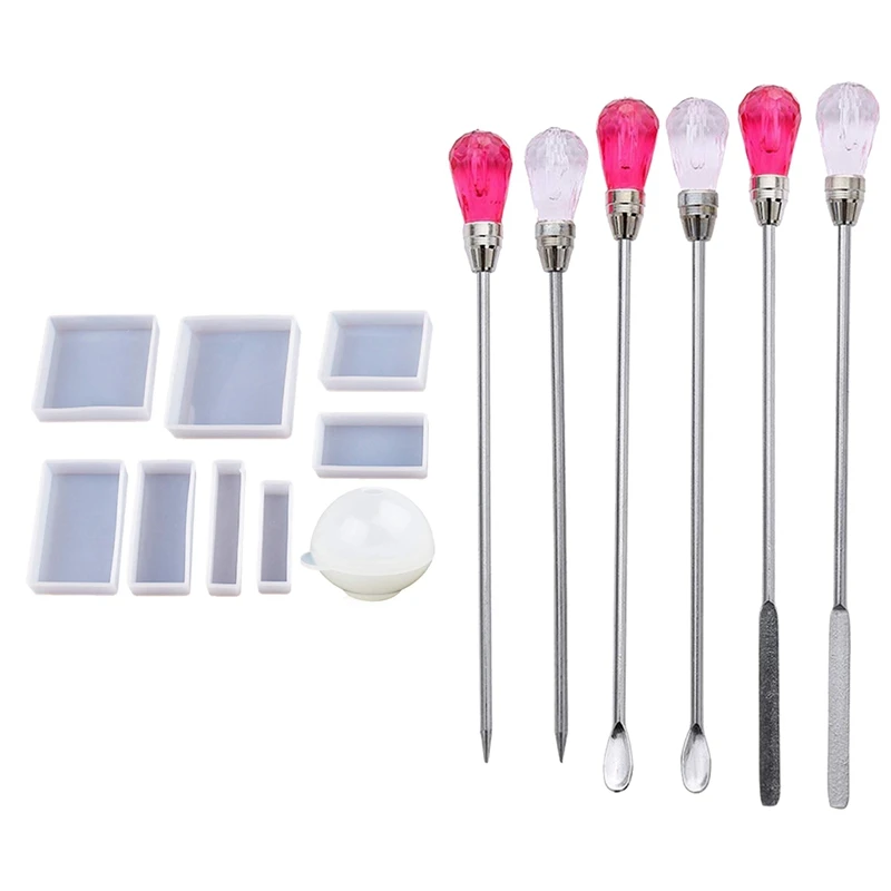 

9 Pcs Casting Molds Silicone Square Rectangle Ball Molds 9Pcs Different Sizes & 2 Sets Silicone Resin Mold Tool Set