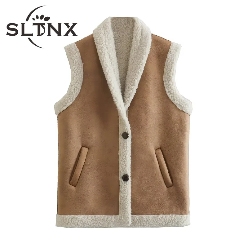 

SLTNX Fashion Winter 2022 Vest for Women Solid Turndown Collar Sleeveless Jacket Thick Vests Ladies Casual Warm Coat Clothing