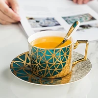 bone china coffee cups set with saucer green gold porcelain coffee mugs creative ceramic mug tea cup set coffeeware gift ideas