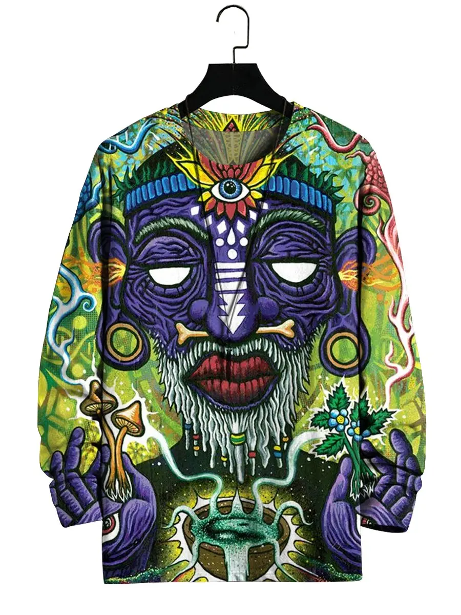 

Мужская психоделическая футболка Molilulu с длинным рукавом и круглым вырезом