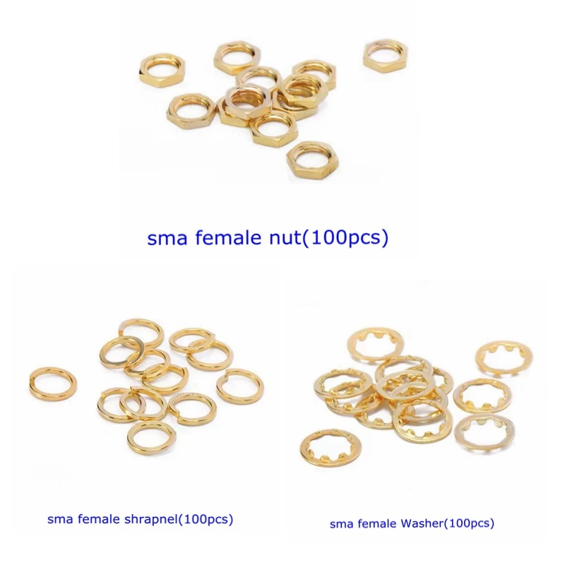 

100 шт. гнездовые гайки SMA, гайки SMA, гнездовые гайки, шайбы, аксессуары, соответствующие позолоченным латунным RF