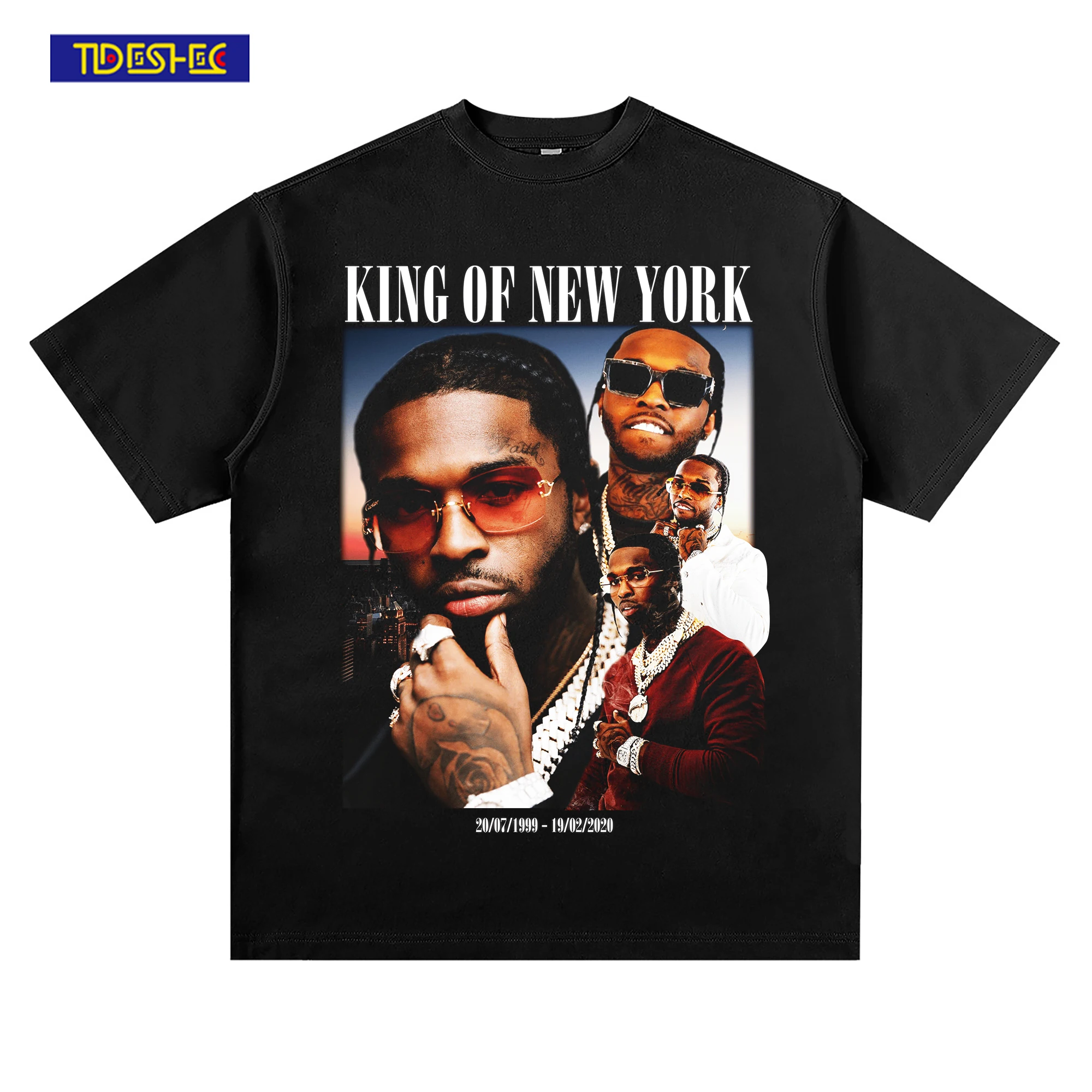 

TIDESHEC Vintage 2022 Summer T-Shirt Men 240G Cotton Rapper Graphic Printed T Shirt Harajuku Streetwear Oversized Casual T-shirt