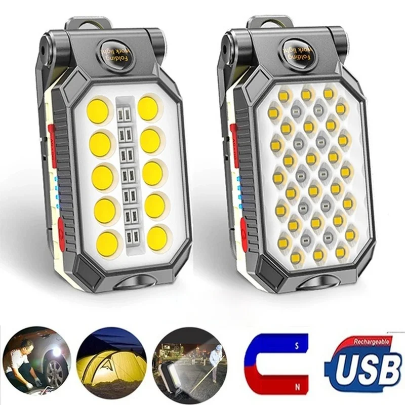 

USB Rechargeable COB Work Light Portable Flashlight Adjustable Waterproof Camping Lantern Magnetic with Power Display