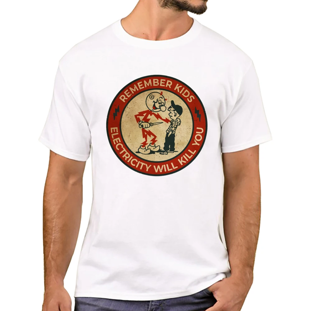 Teehub neue Ankunft Männer erinnern sich an Kinder, Strom wird dich töten bedrucktes T-Shirt Kurzarm T-Shirt Hipster cooles Design Tops – Detail 4