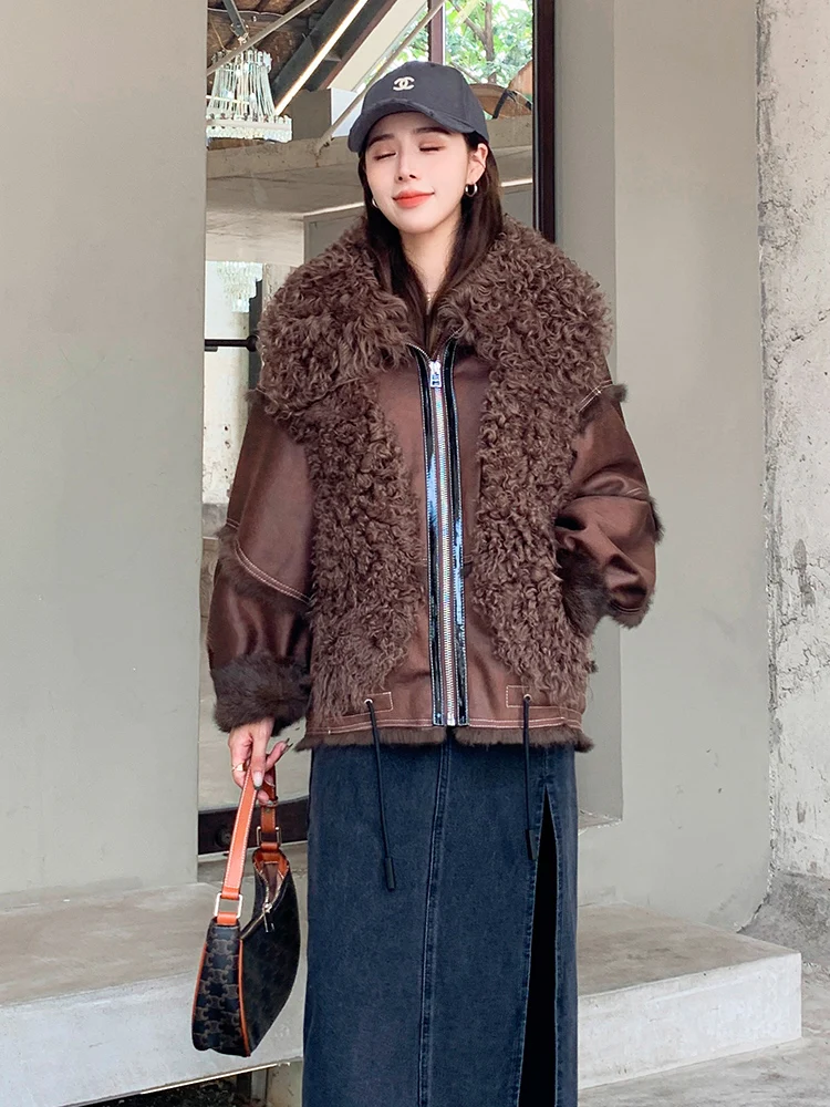 Женская меховая куртка высококачественное меховое пальто с овечьим кудрявым