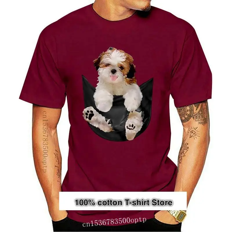 

Camiseta divertida para hombre y mujer, camisa de moda con bolsillo Shih Tzu, nueva